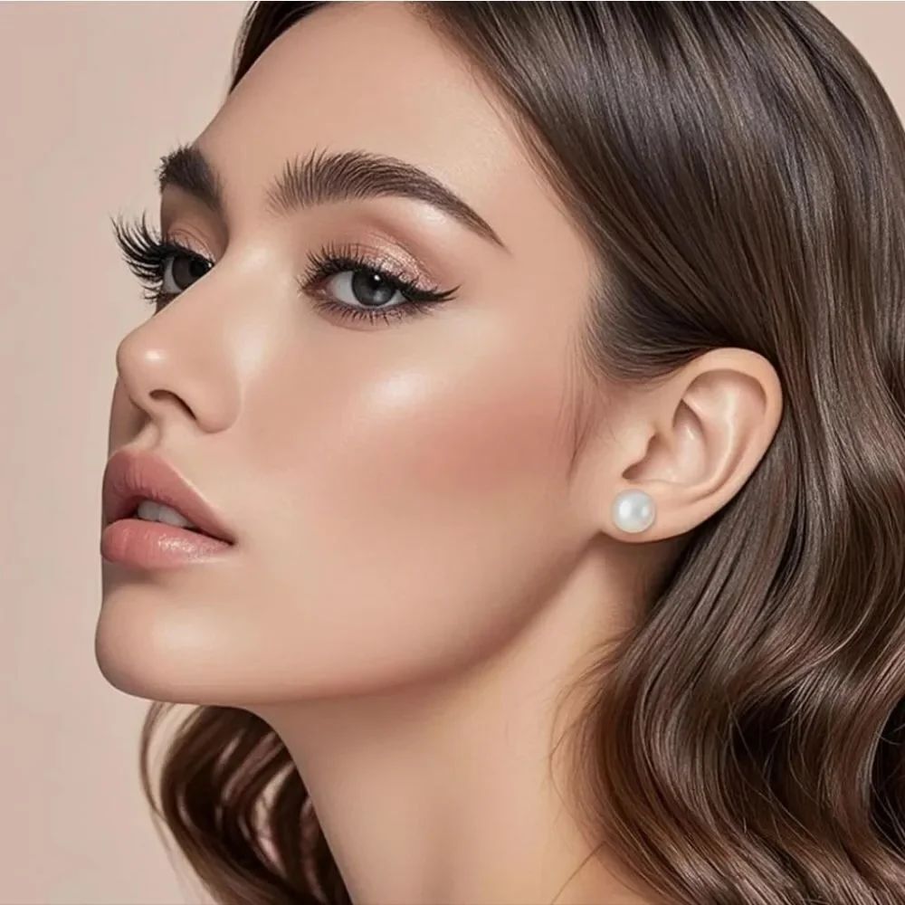 🔸️NIB Freshwater Natural Cultured Pearl 10mm Stud Earrings
